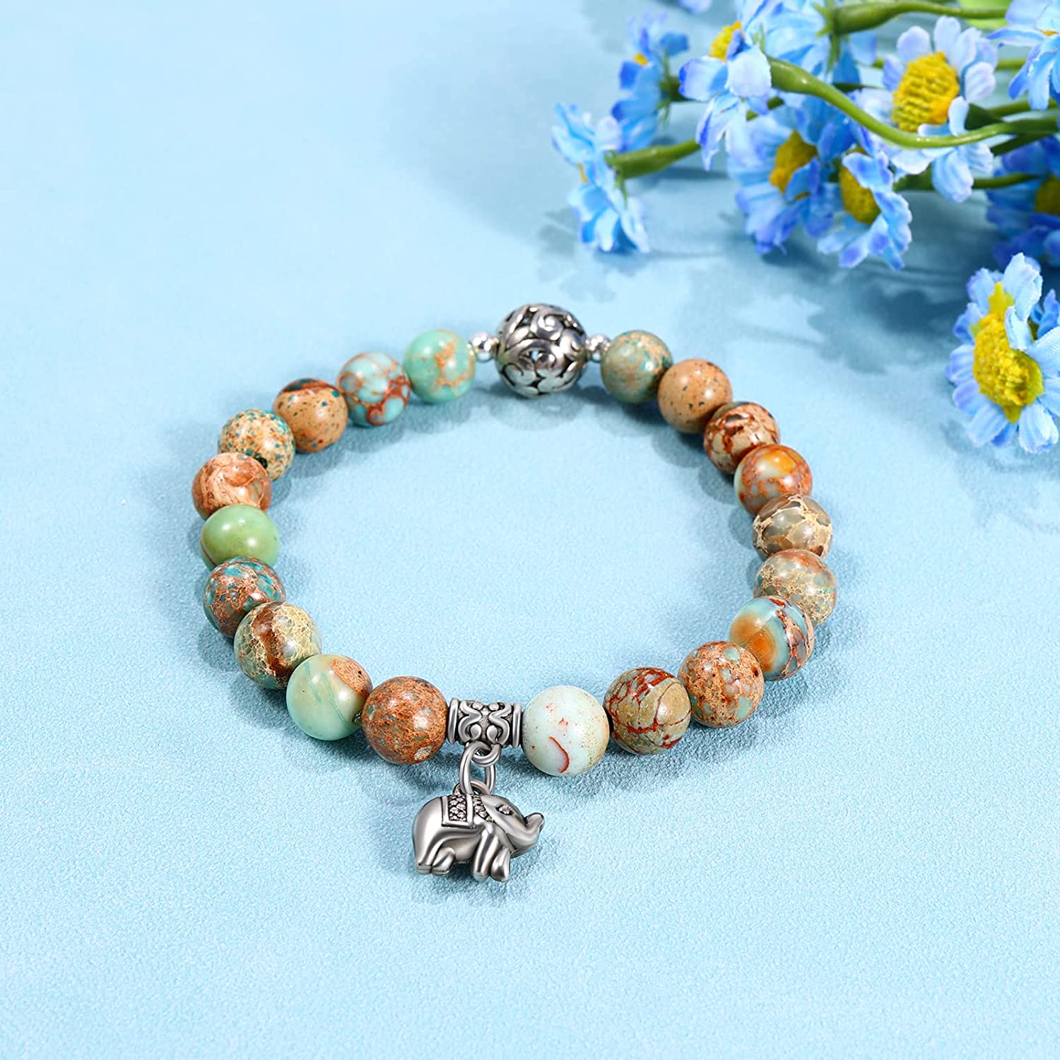 Bivei Natural Gem Semi Precious Reiki Healing Crystals Handmade 8mm Round Beads Stretch Bracelet - Image 3
